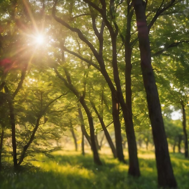 Bokeh blur tree nature background with sunlight on summer spring season