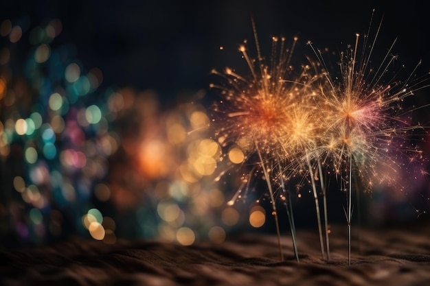 Bokeh effect and an abstract festive background with fireworks New Year39s festivities