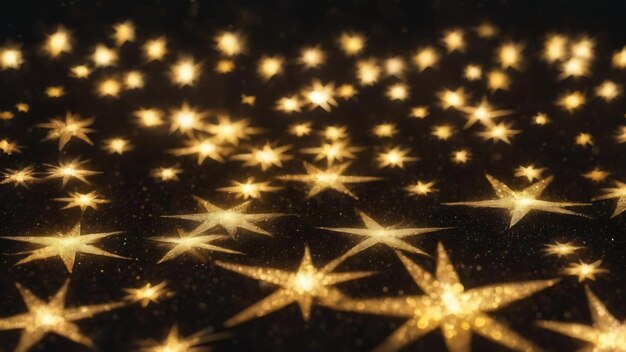 Bokeh effect golden lights black background sparkling magic stars abstract glittering