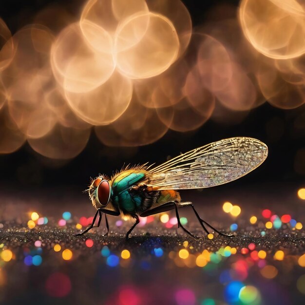 Bokeh glitter fly and lights on black