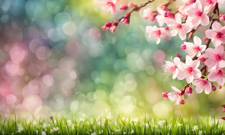 Foto bokeh in de lente met bloeiende bomen