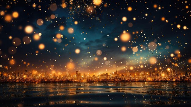 Bokeh light effect Sylvester New Year gold glitter Fireworks celebration background