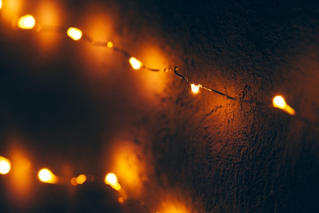 Bokeh light of holiday garland close up