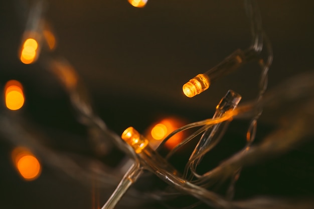 Bokeh light of holiday garland close up