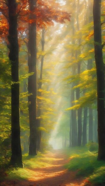 Bokeh of light natureblured backgroundde focussunlight shining through the leaves of trees