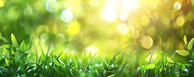 Bokeh lighting and sun flare on a green grass backdrop