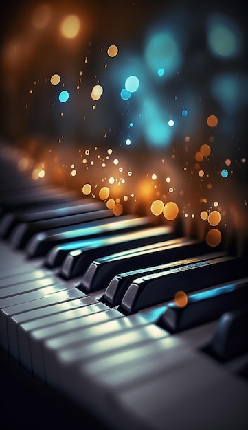 Огни Боке и размытые цвета на клавишах фортепиано крупным планом