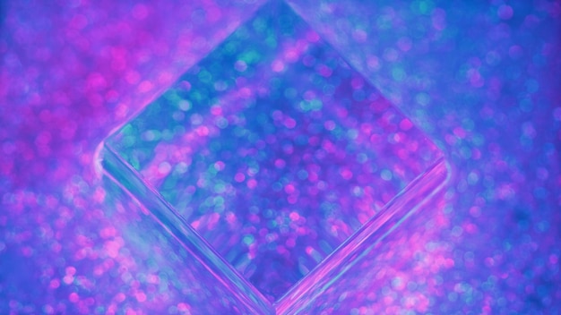 Bokeh lights defocused cube glowing colorful neon