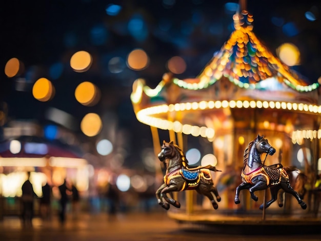 Photo bokeh of merry go round at night