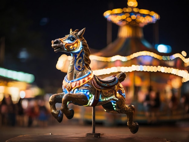 Photo bokeh of merry go round at night