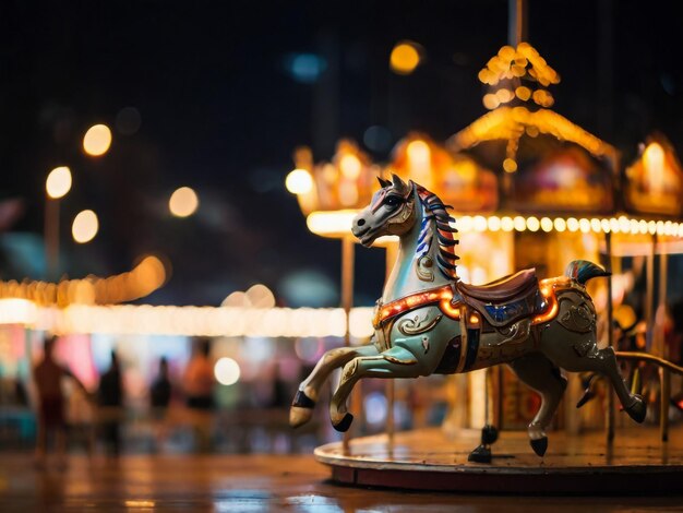 Photo bokeh of merry go round at night