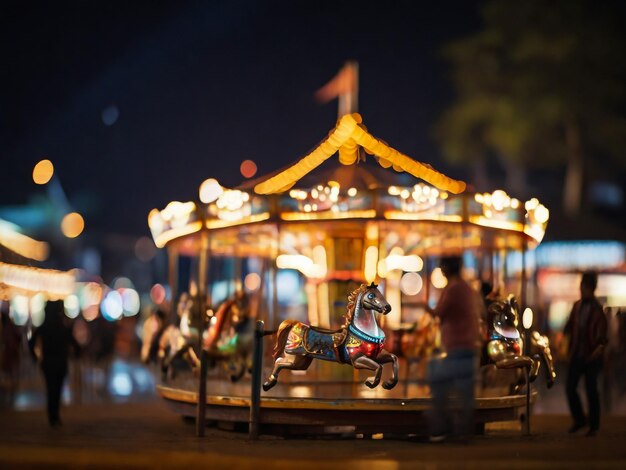 bokeh of merry go round at night