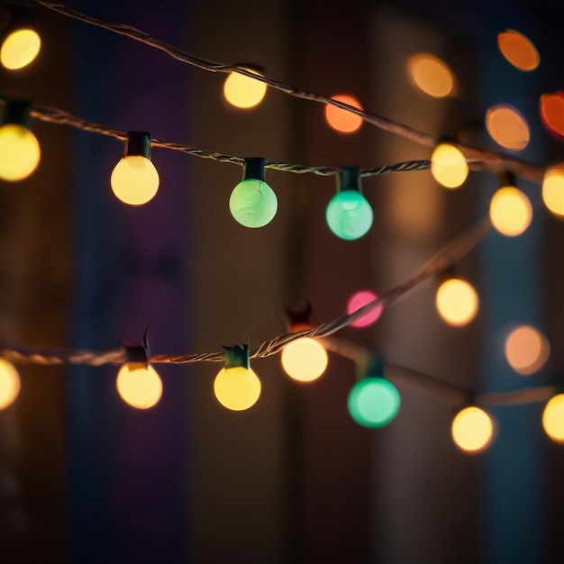 Bokeh And Retro String Lights In Festive Background