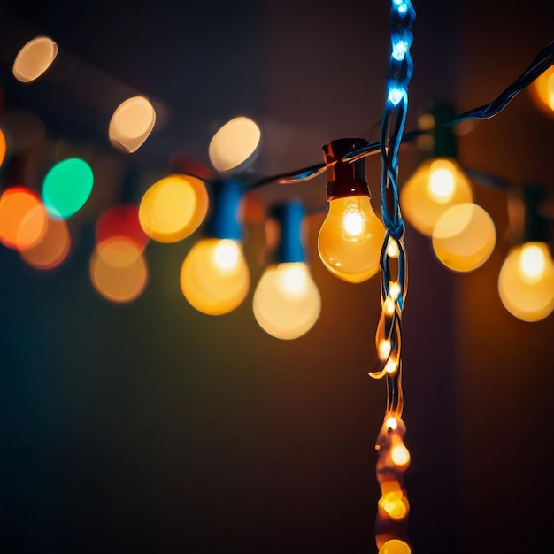 Bokeh And Retro String Lights In Festive Background