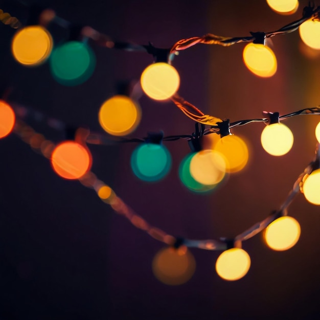 Bokeh And Retro String Lights In Festive Background