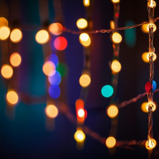 Bokeh And Retro String Lights In Festive Background