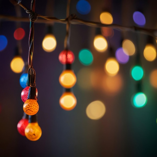 Bokeh And Retro String Lights In Festive Background