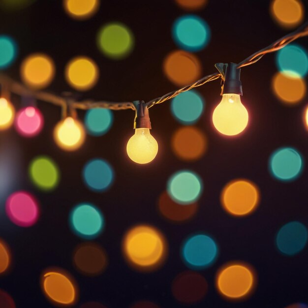 Bokeh And Retro String Lights In Festive Background