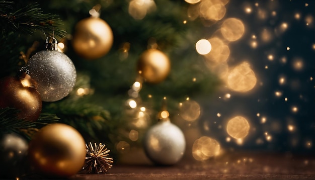 bokeh shot of a Christmas tree covered in glittering snowflakes Christmas banner