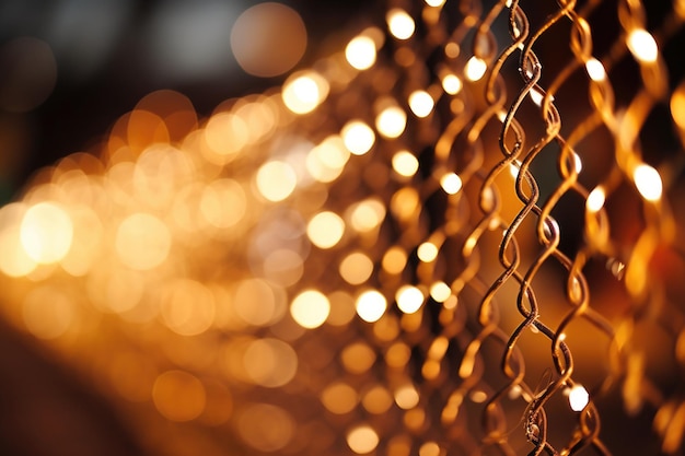 Bokeh shot of an illuminated metal fencing