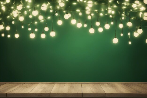 Bokeh spring lights green background with christmas decorated tree