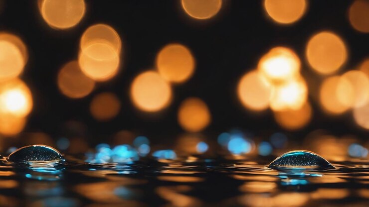 Photo bokeh of water fly and lights on black background