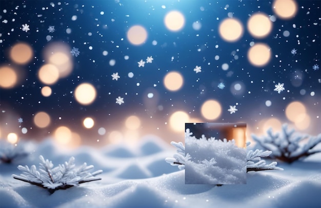 Bokeh with white snow and snowflakes on a blue background