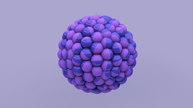 Bol met blauwe en paarse ballen. De abstracte 3d illustratie, geeft terug.