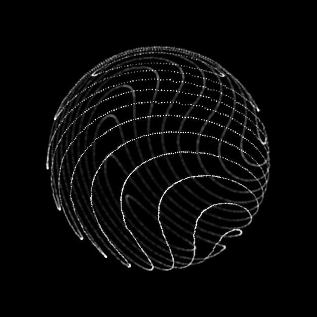 Bol met draailijnen Bolvormige golfvorm HUD-element Netwerkverbindingsstructuur 3D-rendering