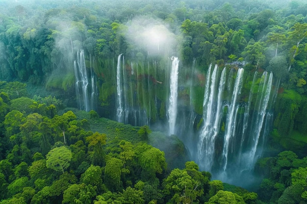 Photo bolaven plateau tad yuang falls in green jungle laos