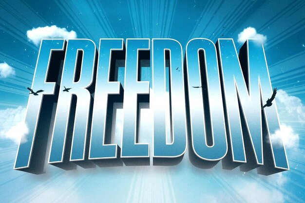 Bold 3D Freedom Text Effect with Dynamic Gradient and Vibrant Color Design