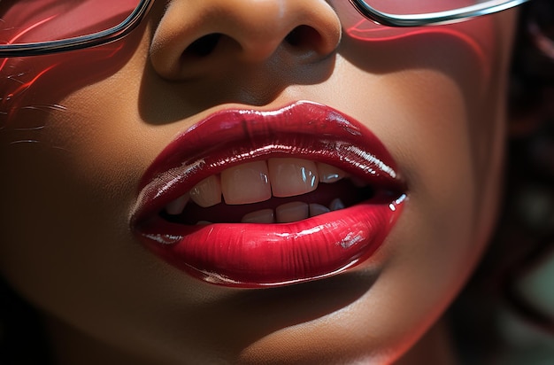 Photo bold and beautiful closeup of a black woman's mouth and pink lips in artistic style