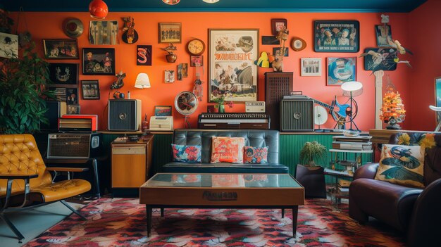 Photo bold and beautiful maximalist living room with vibrant colors and patterns