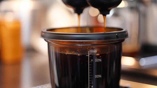 Photo the bold black lettering on the water tank indicates the precise measurements for a perfect cup of