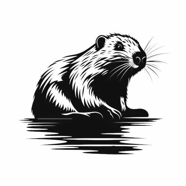 Photo bold black and white beaver sitting in water vector