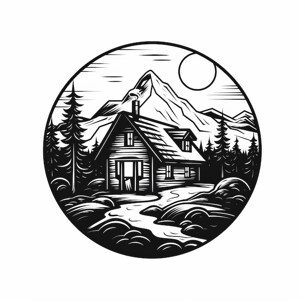 Photo bold black and white cabin fever graphic clean vector art