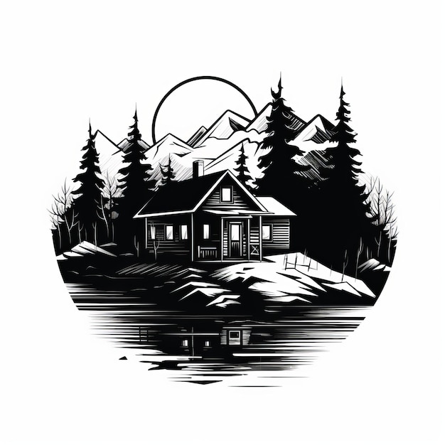 Bold Black And White Cabin Fever Graphic Clean Vector Art