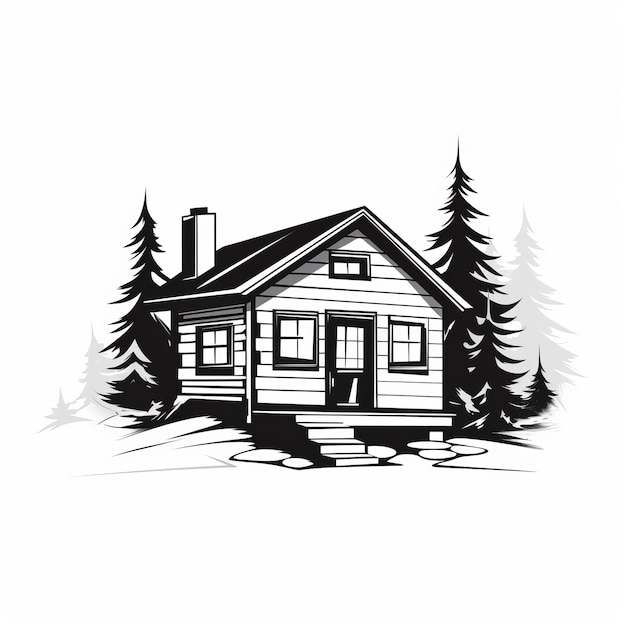 Bold Black And White Cabin House Graphic Clean Vector Art