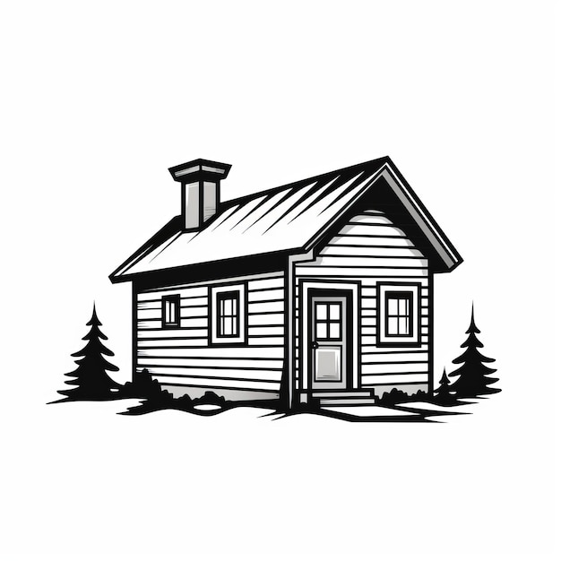 Жирный Черно-Белый Хижина Дом Графический Логотип Стиль Вектор Искусства