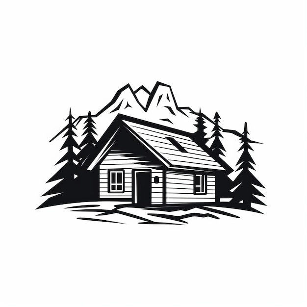 Bold Black And White Cabin Silhouette Vintage Logo Style Illustration