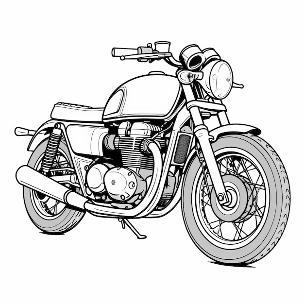 Photo bold black and white motorcycle line art on white background