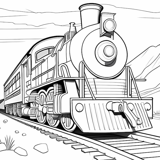 Bold and Bright Cartoon Train Coloring Page with Thick Lines