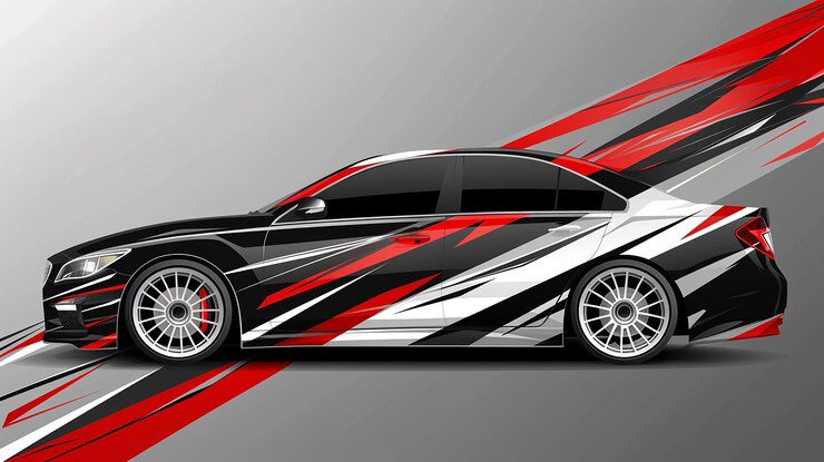 Photo bold car decal with abstract lines on gray background