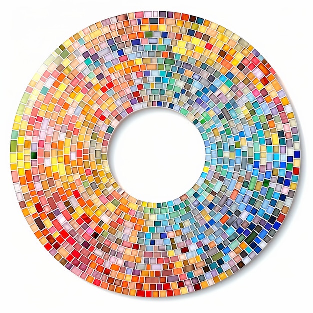 Photo bold chromaticity colorful mosaic circle on white surface