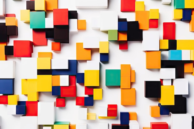 Смелые цветные блоки, расположенные в виде узора на белом фоне, созданного с помощью генеративного искусственного интеллекта.