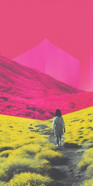 Foto blocchi di colore audaci e paesaggi espansivi un viaggio digitale attraverso honeycore