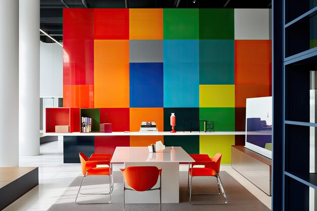 Bold color blocks in a modern and sleek office space created with generative ai