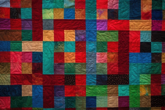 Bold color blocks of red green and blue create colorful quilt created with generative ai