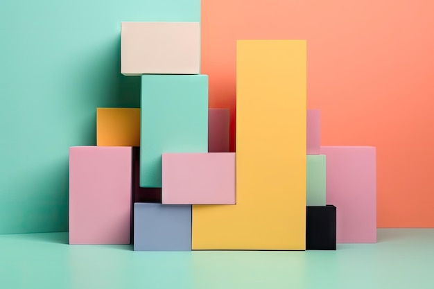 Bold color blocks on soft pastel background created with generative ai