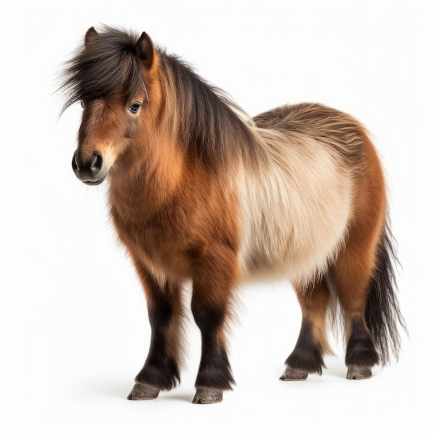 Bold Color Combinations Small Brown Pony With Long Hair On White Background